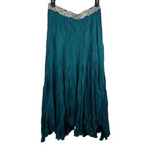 Raga Chaudry KC | Emerald Green Crinkle Sparkle Beaded Maxi Skirt New